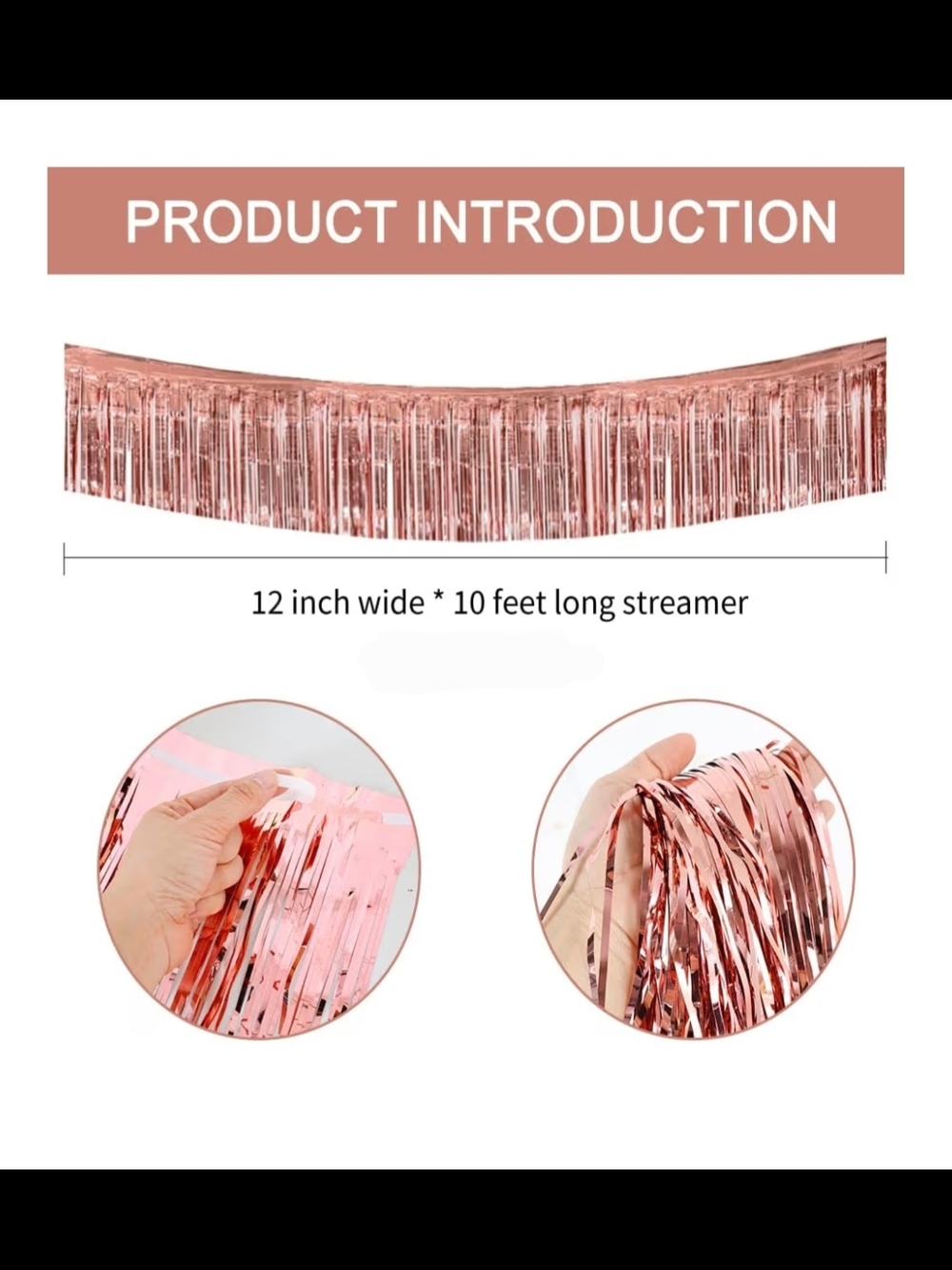 Rose Gold Fringe Curtain Backdrop - Party Streamer 12in X 10ft